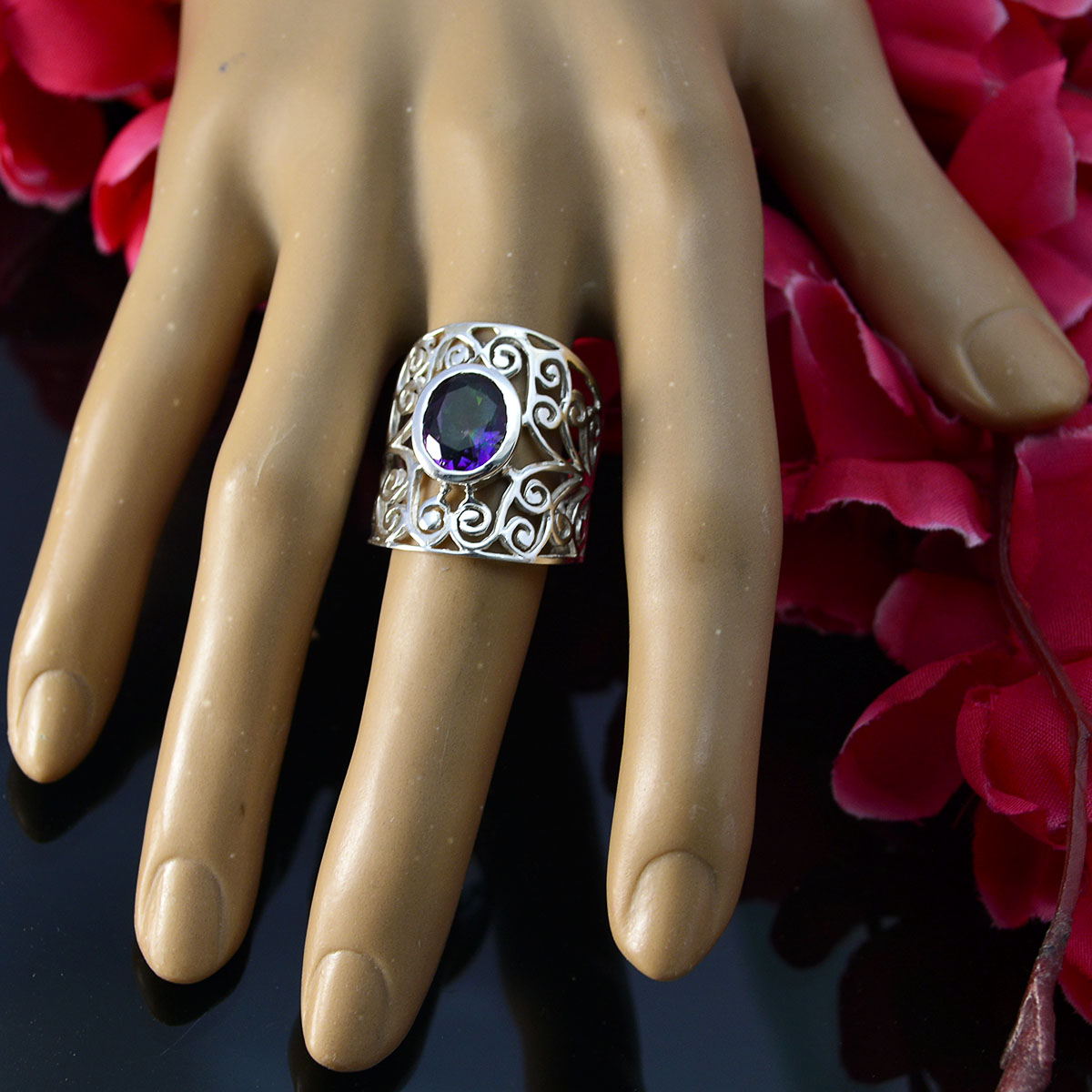 Mystic Quartz Solitaire Middle Eastern 925 Silver multicolor Gems Eye catching Filigree Ring Jewelry