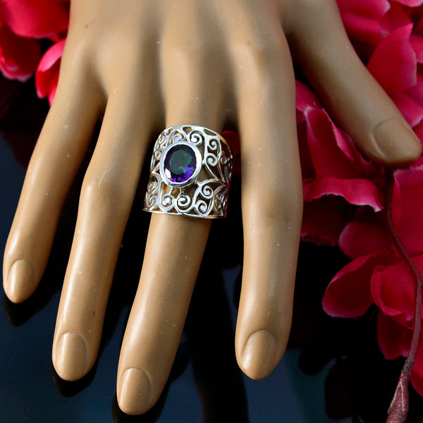 Mystic Quartz Solitaire Middle Eastern 925 Silver multicolor Gems Eye catching Filigree Ring Jewelry