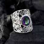 Mystic Quartz Solitaire Middle Eastern 925 Silver multicolor Gems Eye catching Filigree Ring Jewelry