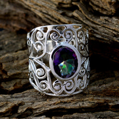 Mystic Quartz Solitaire Middle Eastern 925 Silver multicolor Gems Eye catching Filigree Ring Jewelry