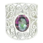 Mystic Quartz Solitaire Middle Eastern 925 Silver multicolor Gems Eye catching Filigree Ring Jewelry