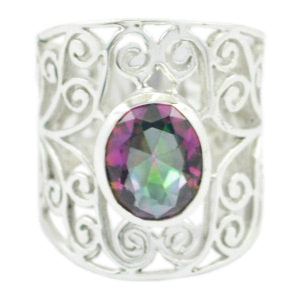 Mystic Quartz Solitaire Middle Eastern 925 Silver multicolor Gems Eye catching Filigree Ring Jewelry