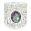 Mystic Quartz Solitaire Middle Eastern 925 Silver multicolor Gems Eye catching Filigree Ring Jewelry