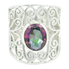 Mystic Quartz Solitaire Middle Eastern 925 Silver multicolor Gems Eye catching Filigree Ring Jewelry