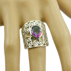 Mystic Quartz Solitaire Middle Eastern 925 Silver multicolor Gems Eye catching Filigree Ring Jewelry
