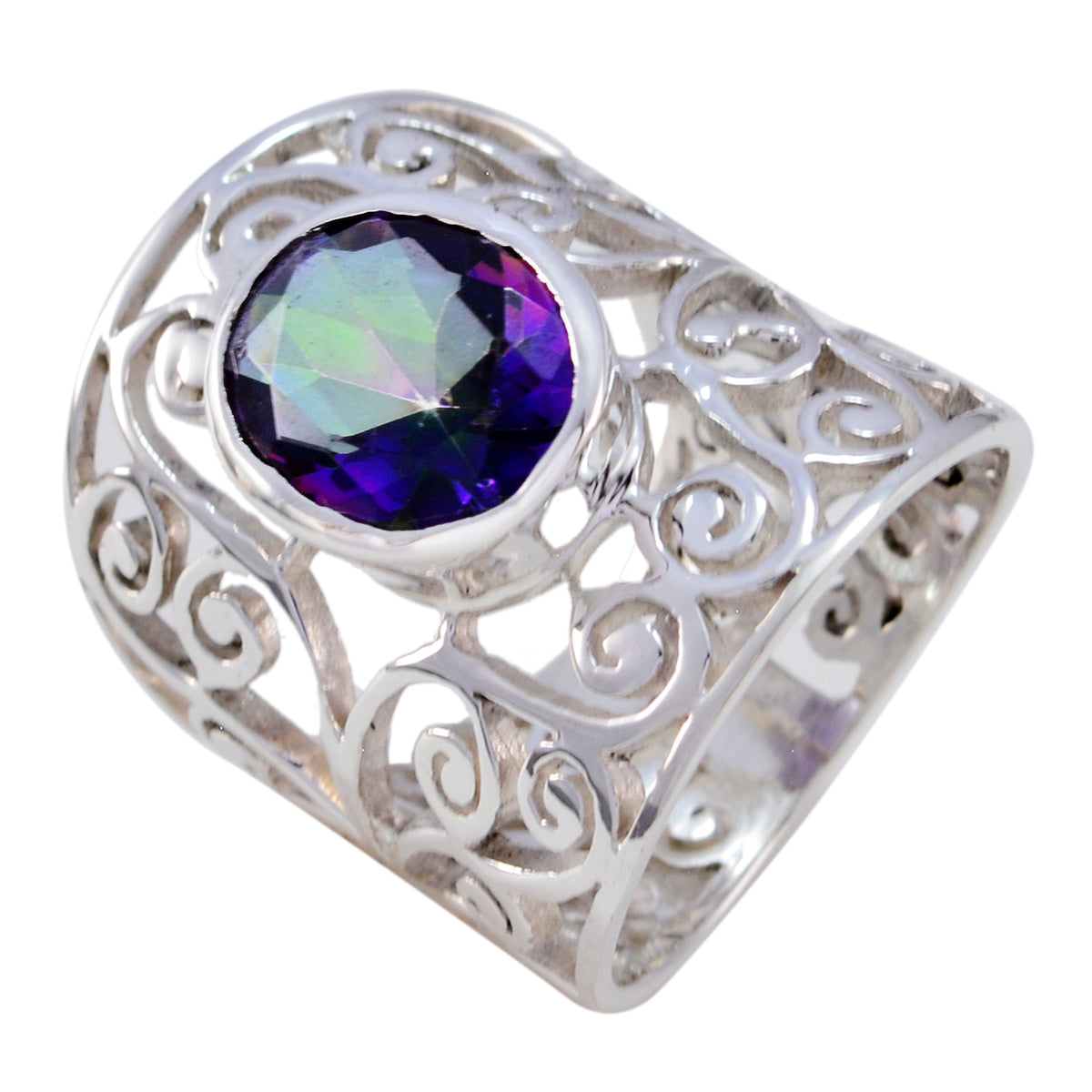 Mystic Quartz Solitaire Middle Eastern 925 Silver multicolor Gems Eye catching Filigree Ring Jewelry