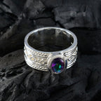 Mystic Quartz Solitaire Russian Sterling Silver multicolor Gemstone Eye catching Twist Band Jewellery