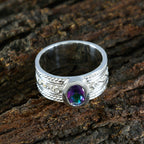 Mystic Quartz Solitaire Russian Sterling Silver multicolor Gemstone Eye catching Twist Band Jewellery