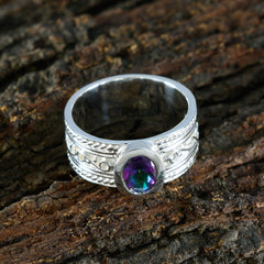 Mystic Quartz Solitaire Russian Sterling Silver multicolor Gemstone Eye catching Twist Band Jewellery