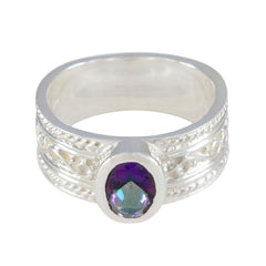Mystic Quartz Solitaire Russian Sterling Silver multicolor Gemstone Eye catching Twist Band Jewellery