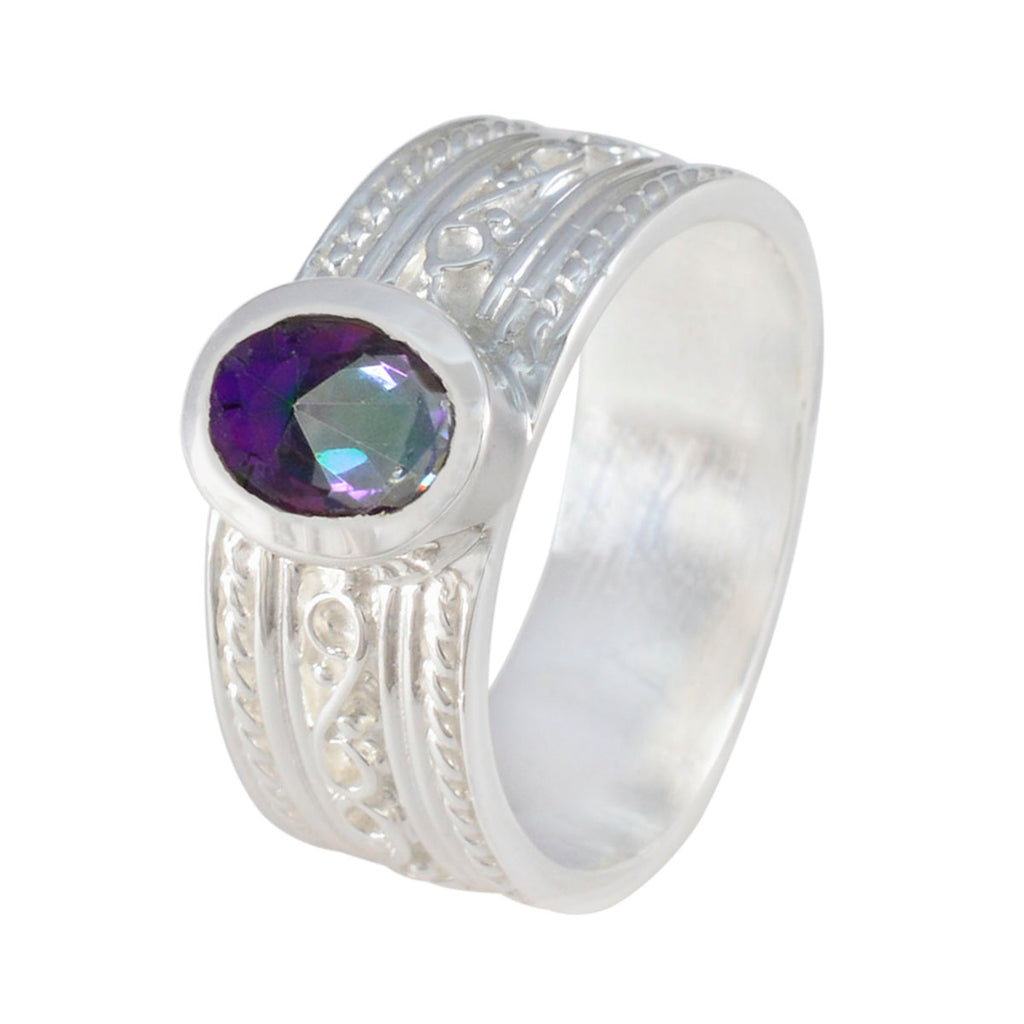 Mystic Quartz Solitaire Russian Sterling Silver multicolor Gemstone Eye catching Twist Band Jewellery