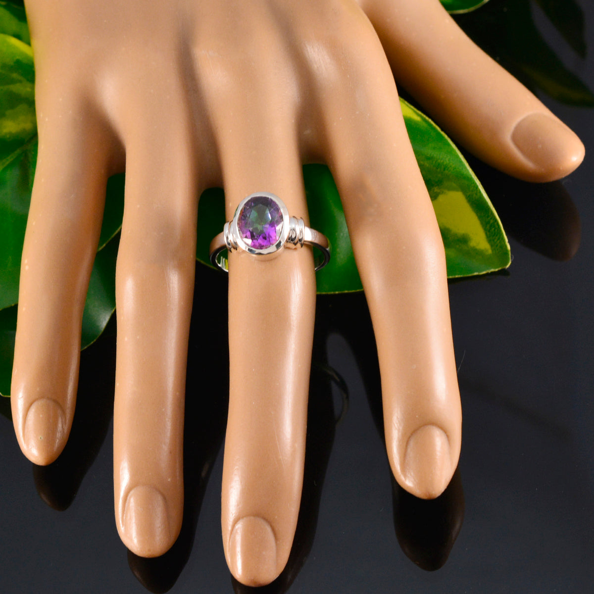 Mystic Quartz Solitaire Moroccan Silver multicolor Gemstones Classic  Graceful Ring Jewellery