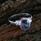 Mystic Quartz Solitaire Moroccan Silver multicolor Gemstones Classic  Graceful Ring Jewellery