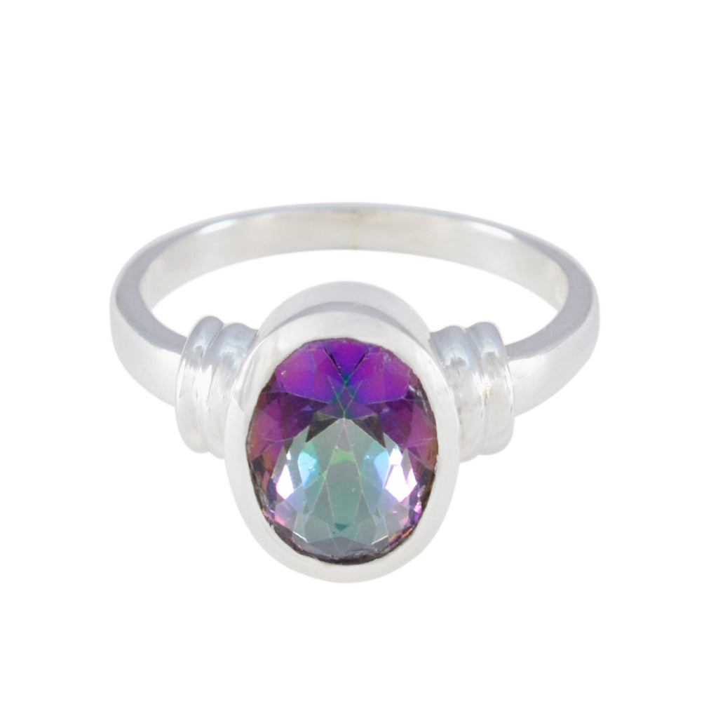 Mystic Quartz Solitaire Moroccan Silver multicolor Gemstones Classic  Graceful Ring Jewellery