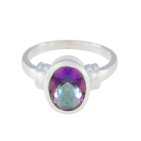 Mystic Quartz Solitaire Moroccan Silver multicolor Gemstones Classic  Graceful Ring Jewellery