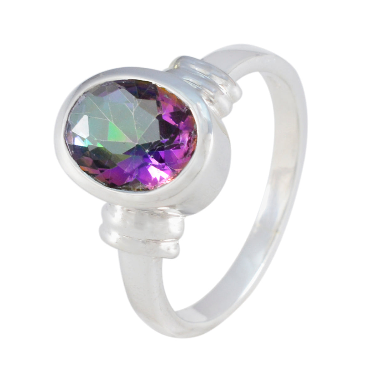 Mystic Quartz Solitaire Moroccan Silver multicolor Gemstones Classic  Graceful Ring Jewellery