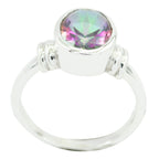Mystic Quartz Solitaire Moroccan Silver multicolor Gemstones Classic  Graceful Ring Jewellery
