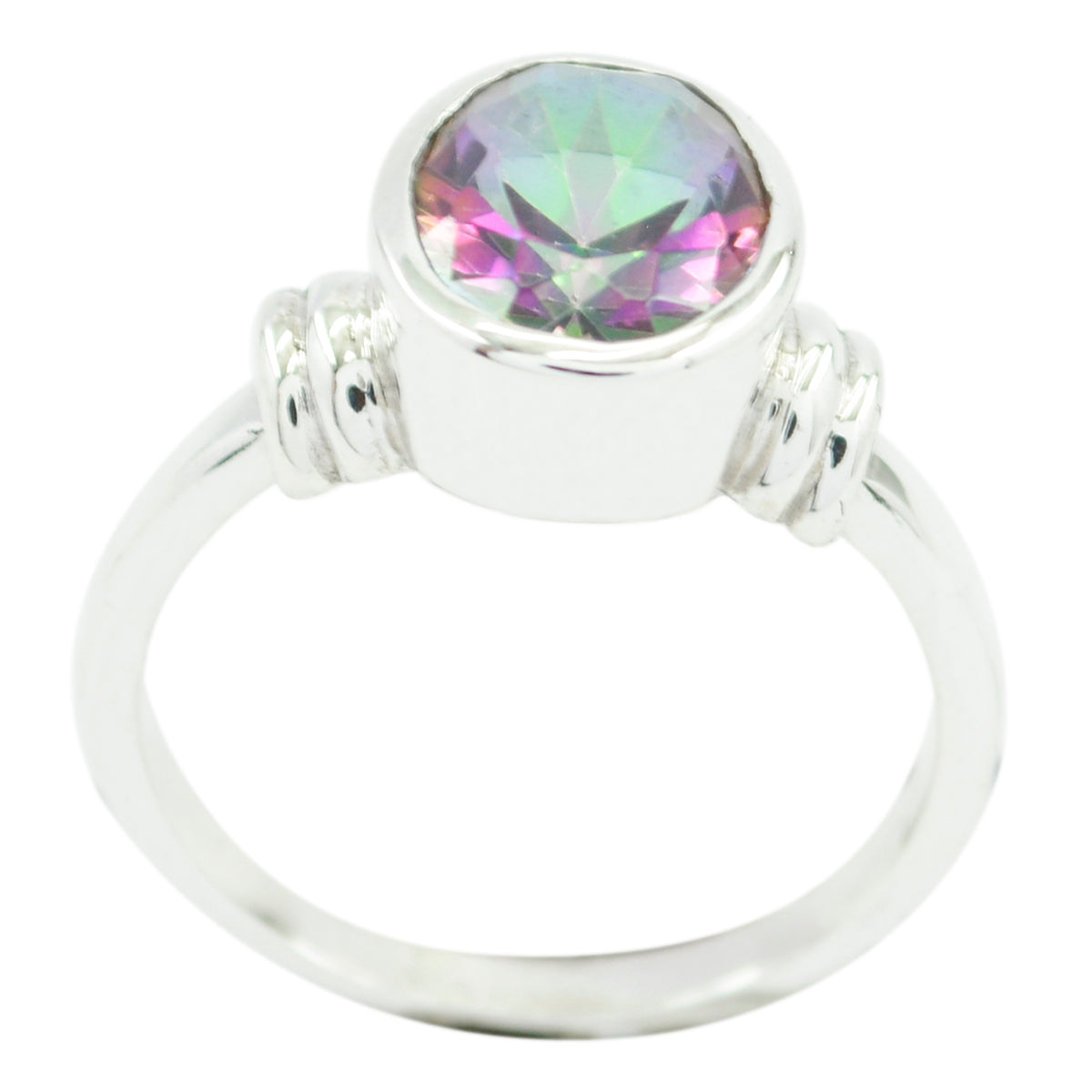 Mystic Quartz Solitaire Moroccan Silver multicolor Gemstones Classic  Graceful Ring Jewellery