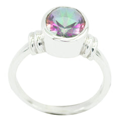 Mystic Quartz Solitaire Moroccan Silver multicolor Gemstones Classic  Graceful Ring Jewellery