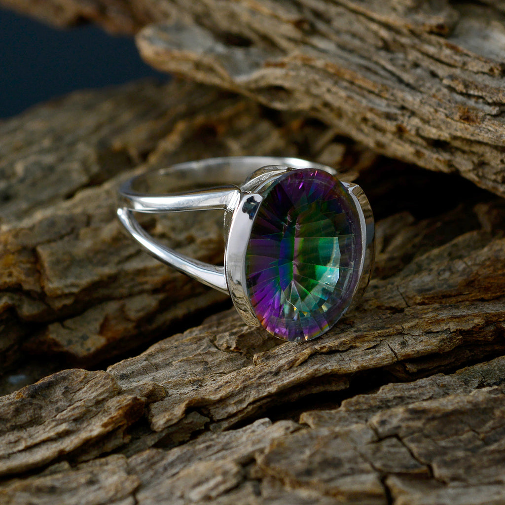 Mystic Quartz Solitaire Moroccan Sterling Silver multicolor Gemstones Mid weight Romantic Ring Jewelry