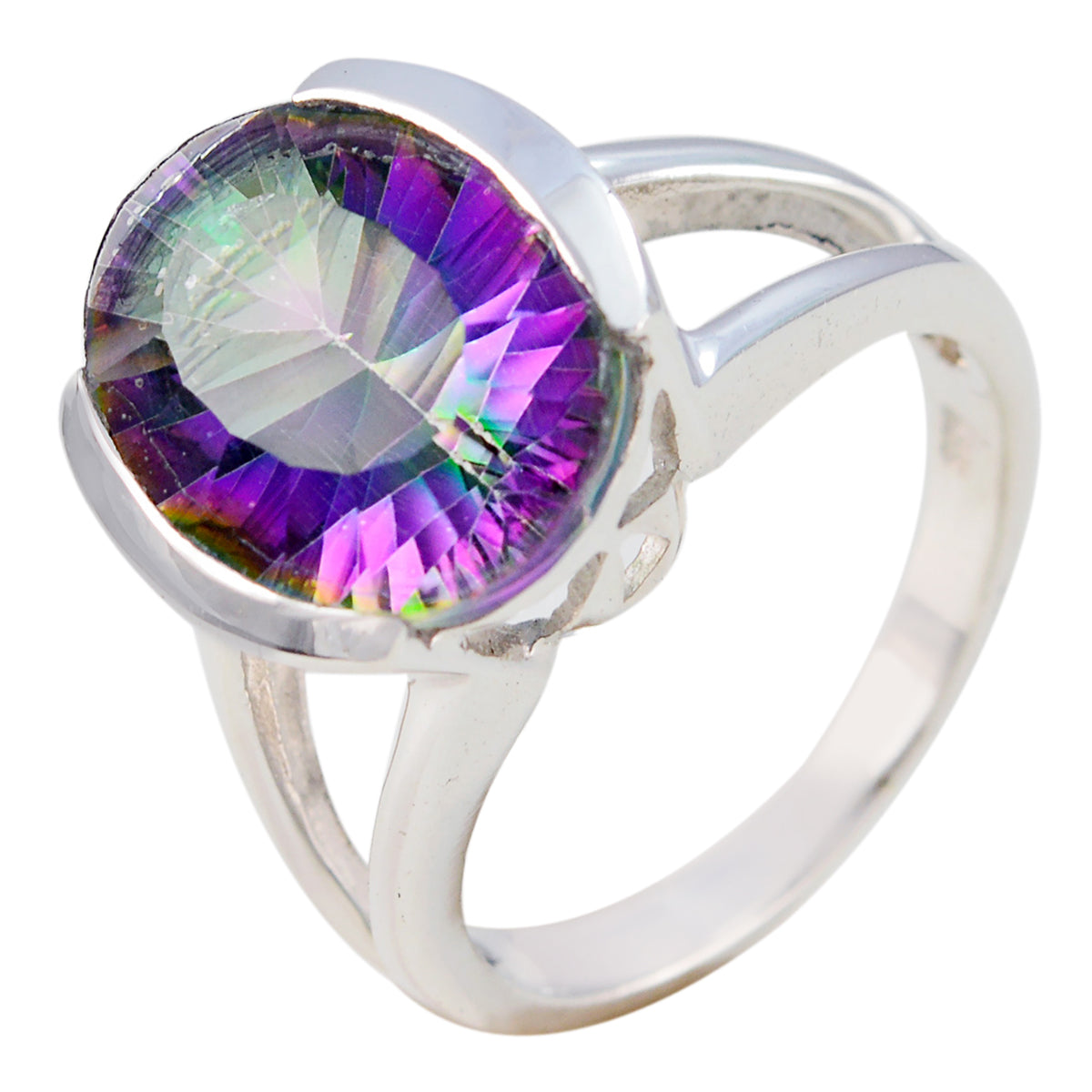 Bague romantique de poids moyen en argent sterling marocain avec solitaire en quartz mystique et pierres précieuses multicolores Image secondaire du produit