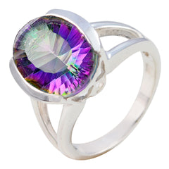 Mystic Quartz Solitaire Moroccan Sterling Silver multicolor Gemstones Mid weight Romantic Ring Jewelry