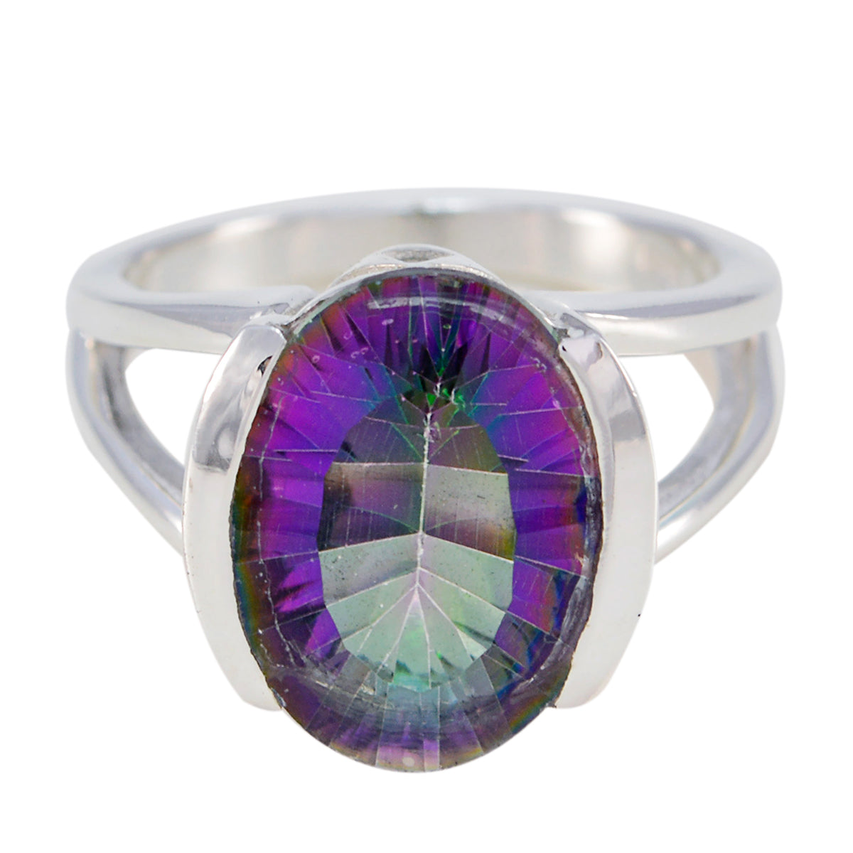 Mystic Quartz Solitaire Moroccan Sterling Silver multicolor Gemstones Mid weight Romantic Ring Jewelry