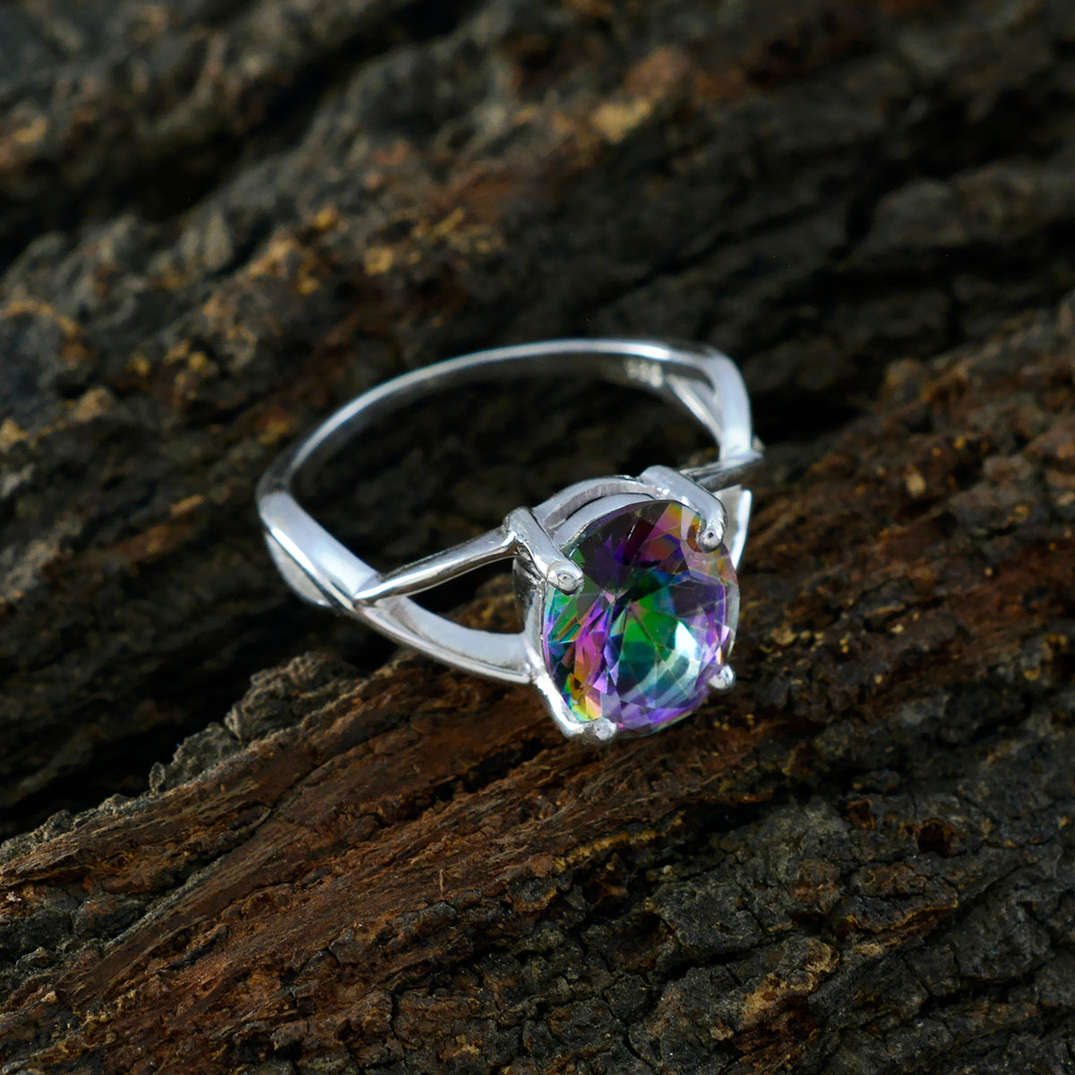 Mystic Quartz Solitaire Turkish 925 Sterling Silver multicolor Gemstone Dainty Trendy Ring Jewellery