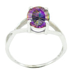 Mystic Quartz Solitaire Turkish 925 Sterling Silver multicolor Gemstone Dainty Trendy Ring Jewellery