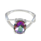 Mystic Quartz Solitaire Turkish 925 Sterling Silver multicolor Gemstone Dainty Trendy Ring Jewellery