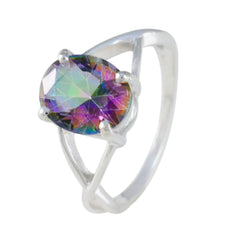 Mystic Quartz Solitaire Turkish 925 Sterling Silver multicolor Gemstone Dainty Trendy Ring Jewellery