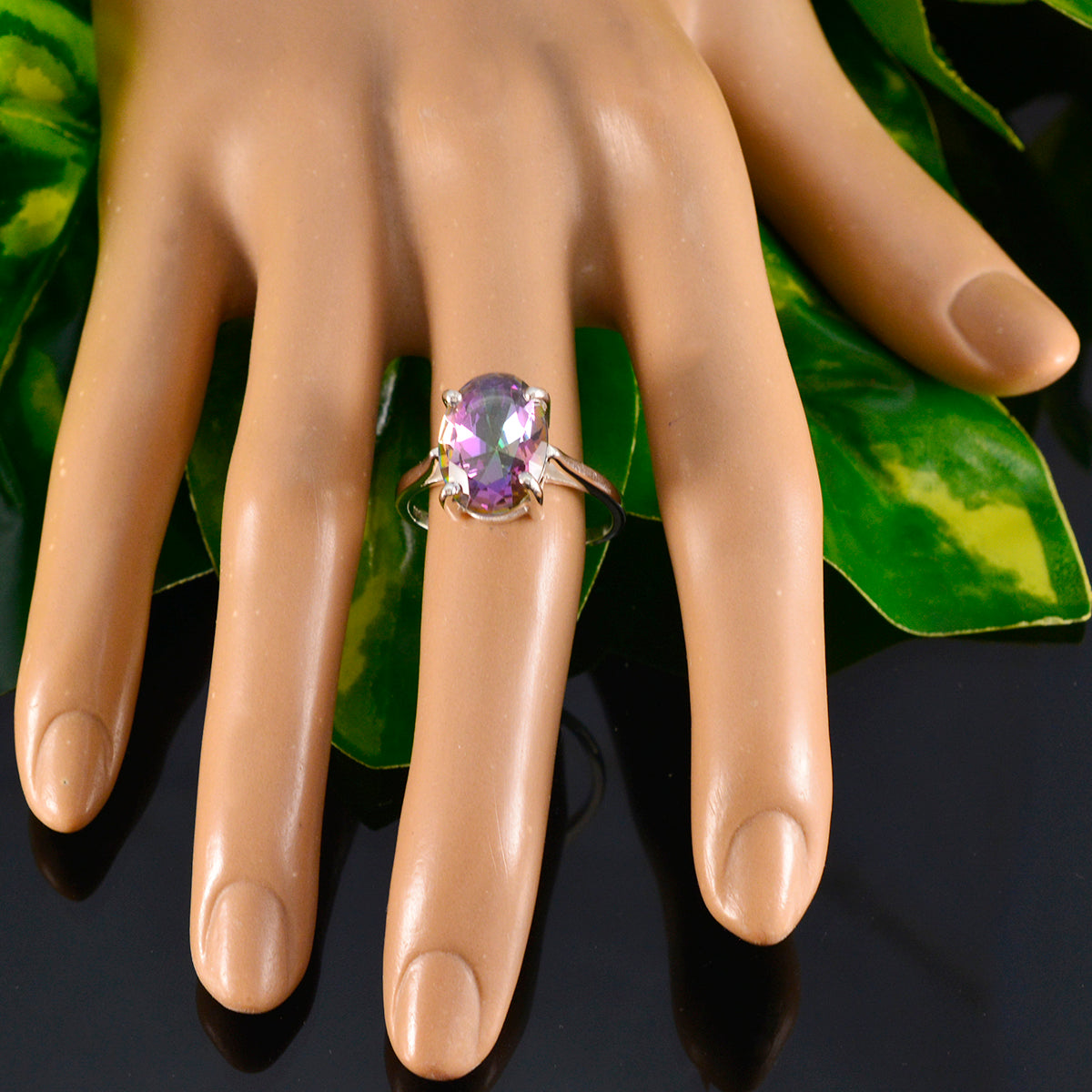 Mystic Quartz Solitaire African Silver multicolor Gemstone Featherlight Traditional Ring Jewellery