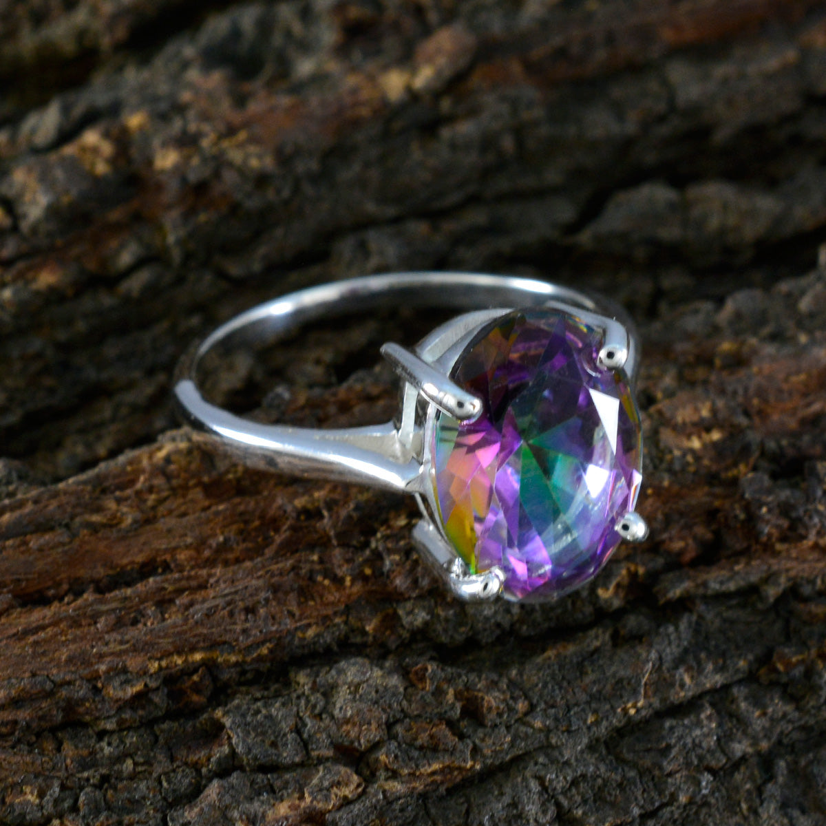 Mystic Quartz Solitaire African Silver multicolor Gemstone Featherlight Traditional Ring Jewellery
