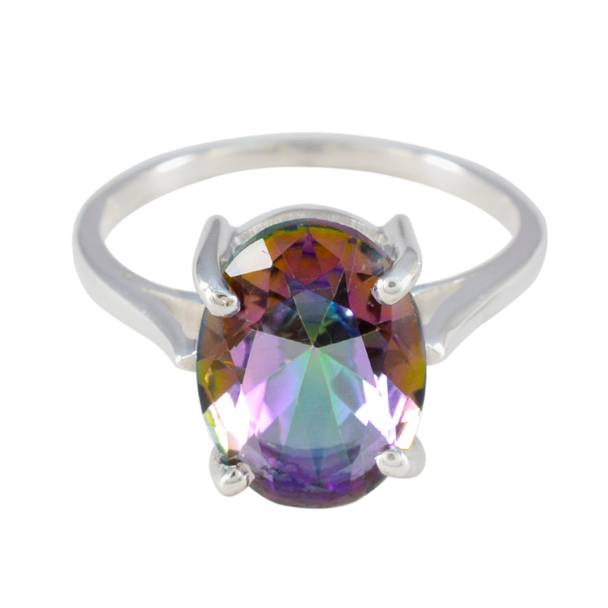 Mystic Quartz Solitaire African Silver multicolor Gemstone Featherlight Traditional Ring Jewellery
