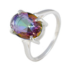 Mystic Quartz Solitaire African Silver multicolor Gemstone Featherlight Traditional Ring Jewellery