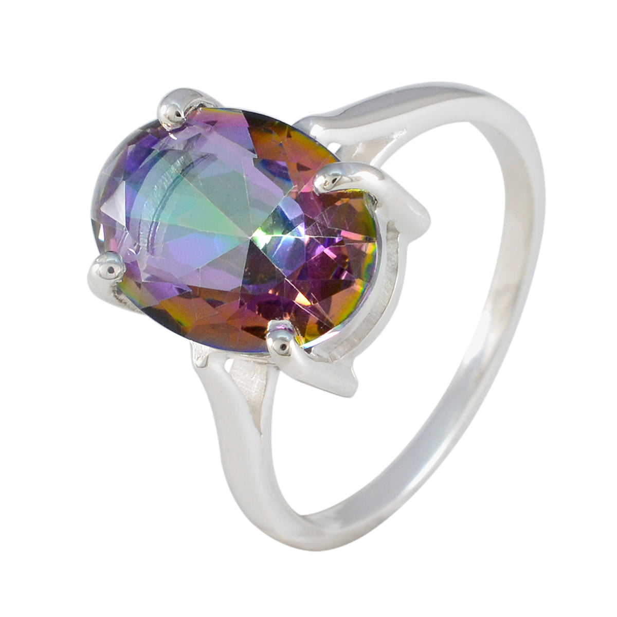 Mystic Quartz Solitaire African Silver multicolor Gemstone Featherlight Traditional Ring Jewellery