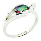 Mystic Quartz Solitaire American 92.5 Silver multicolor Gemstone Delicate Feminine Ring Jewelry