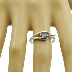 Mystic Quartz Solitaire American 92.5 Silver multicolor Gemstone Delicate Feminine Ring Jewelry