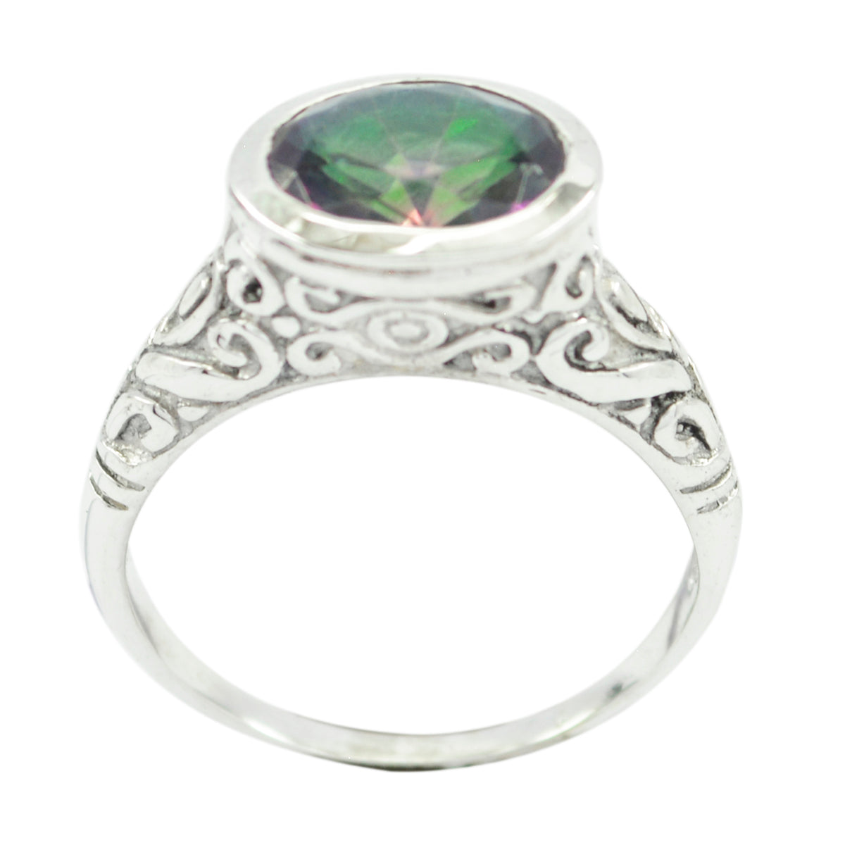 Mystic Quartz Solitaire Egyptian Silver multicolor Gems Minimal Art Deco Ring Jewelry Huvudsaklig produktbild