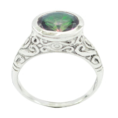 Mystic Quartz Solitaire Egyptian Silver multicolor Gems Minimal Art Deco Ring Jewelry