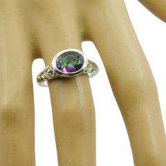 Mystic Quartz Solitaire Egyptian Silver multicolor Gems Minimal Art Deco Ring Jewelry