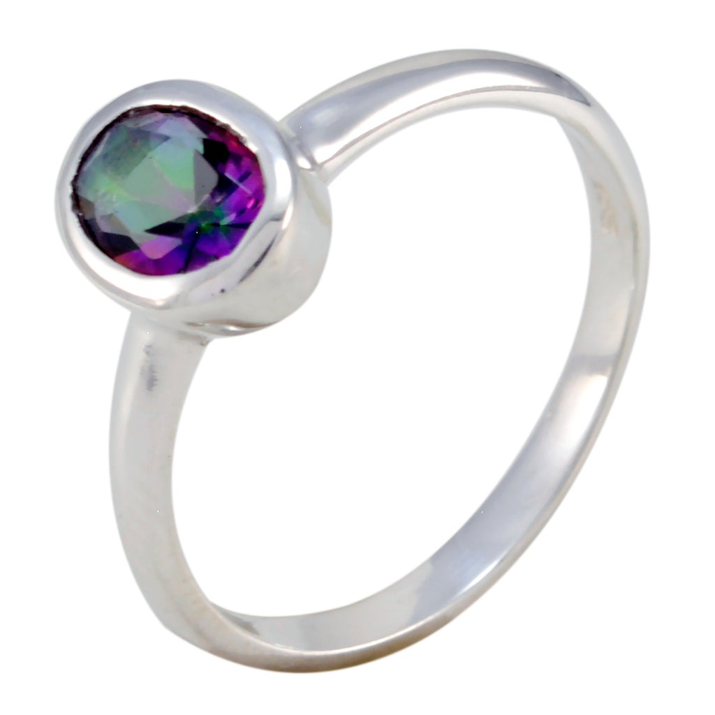 Mystic Quartz Solitaire Japanese 92.5 Silver multicolor Gemstone Delicate Glamorous Ring Jewelry