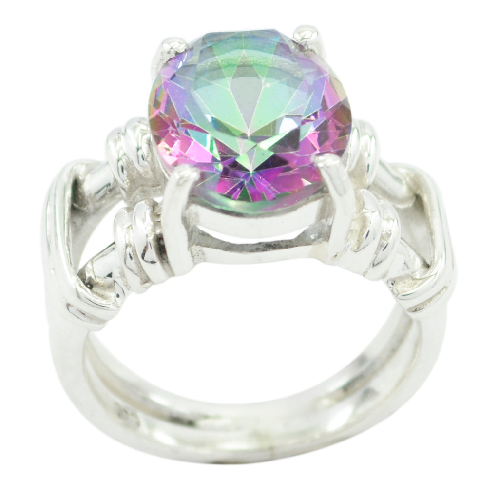 Mystic Quartz Solitaire Middle Eastern Sterling Silver multicolor Gems Eye catching Rope Wire Ring Jewellery