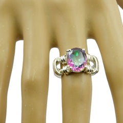 Mystic Quartz Solitaire Middle Eastern Sterling Silver multicolor Gems Eye catching Rope Wire Ring Jewellery