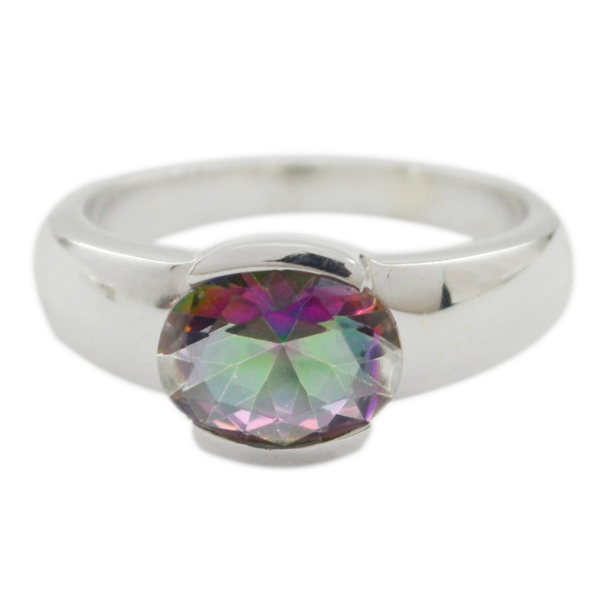 Mystic Quartz Solitaire French 92.5 Silver multicolor Gemstones Mid weight Fairytale Ring Jewellery