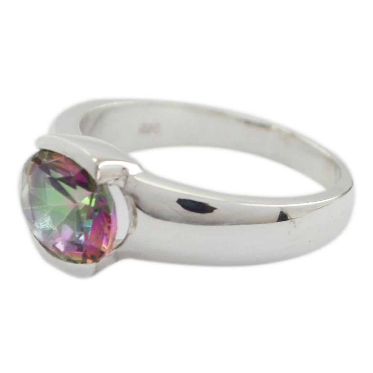 Mystic Quartz Solitaire French 92.5 Silver multicolor Gemstones Mid weight Fairytale Ring Jewellery