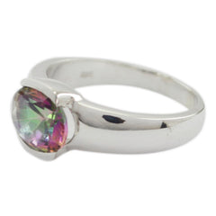 Mystic Quartz Solitaire French 92.5 Silver multicolor Gemstones Mid weight Fairytale Ring Jewellery