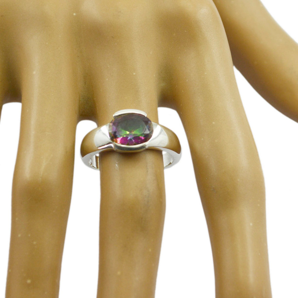 Mystic Quartz Solitaire French 92.5 Silver multicolor Gemstones Mid weight Fairytale Ring Jewellery