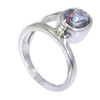 Mystic Quartz Solitaire Egyptian Sterling Silver multicolor Gems Tiny Artisan Ring Jewelry