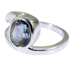 Mystic Quartz Solitaire Egyptian Sterling Silver multicolor Gems Tiny Artisan Ring Jewelry